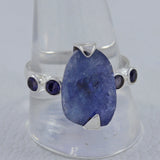 Genuine Raw Tanzanite, Iolite Silver Ring