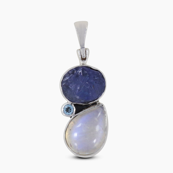 Tanzanite & Rainbow Moonstone Silver Pendants