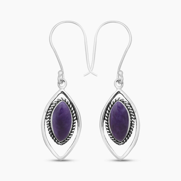 Natural Charoite Silver Earrings