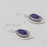 Natural Charoite Silver Earrings