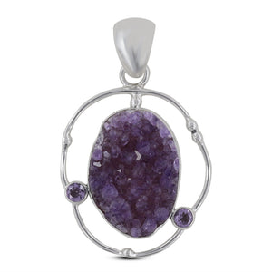 925 Sterling Silver Amethyst Druse Pendants