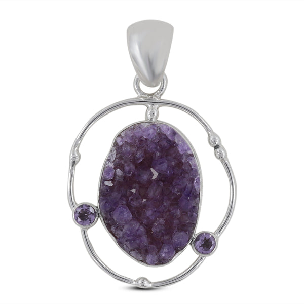 925 Sterling Silver Amethyst Druse Pendants
