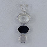 Clear Crystal Quartz & Black Onyx Silver Pendant