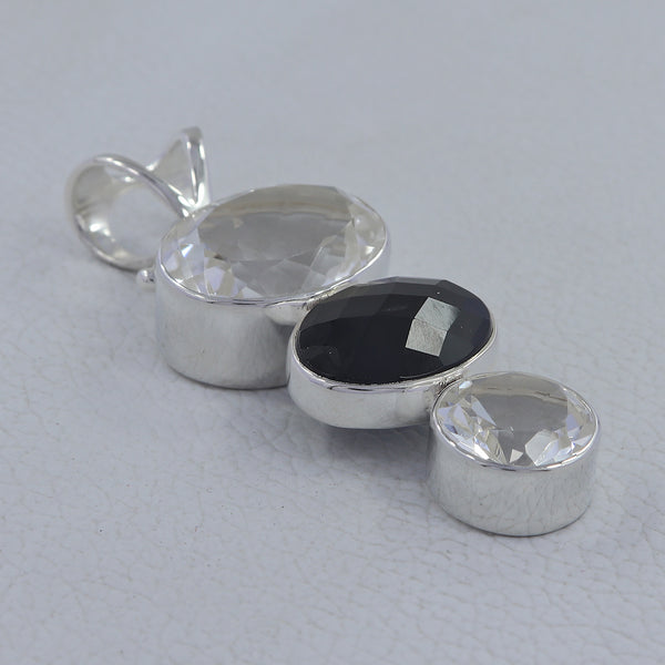 Crystal Quartz & Black Onyx Silver Pendant