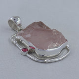 Raw Rose Quartz Pendant 925 Sterling Silver