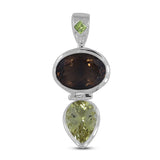 Smoky Quartz, Green Gold Quartz Silver Pendant