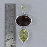 Smoky Quartz, Green Gold Quartz Silver Pendant