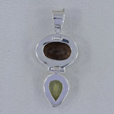 Smoky Quartz, Green Gold Quartz Silver Pendant