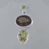 Smoky Quartz, Green Gold Quartz Silver Pendant