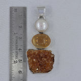 925 Silver Citrine Druzy & Pearl Pendant