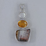 Citrine Druzy & Pearl 925 Sterling Silver Pendant