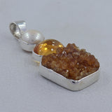 Citrine Druzy & Pearl 925 Sterling Silver Pendant