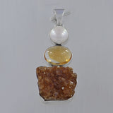 925 Silver Citrine Druzy & Pearl Pendant