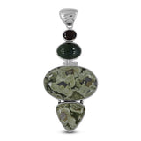 Rainforest Jasper, Idocrase Silver Pendant