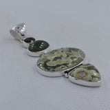 Rainforest Jasper, Idocrase Silver Pendant