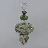 Rainforest Jasper, Idocrase Silver Pendant