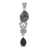 Herkimer Diamond, Black Onyx, Crystal Silver Pendant