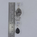 Herkimer Diamond, Black Onyx, Crystal Silver Pendant