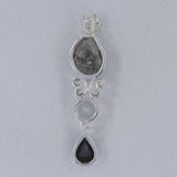 Herkimer Diamond, Black Onyx, Crystal Silver Pendant