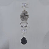 Herkimer Diamond, Black Onyx, Crystal Silver Pendant