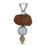 925 Silver Citrine Druzy & Pearl Pendant