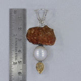 925 Silver Citrine Druzy & Pearl Pendant