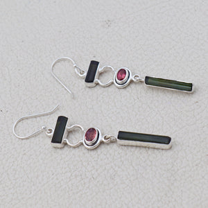 Natural Tourmaline Silver Earrings