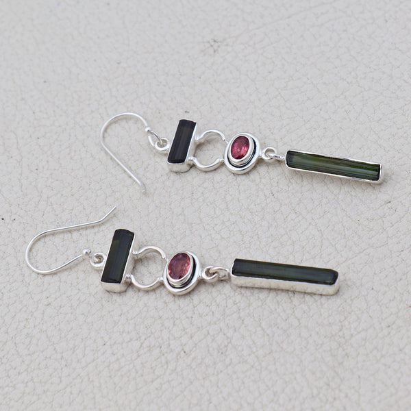 Natural Tourmaline Silver Earrings