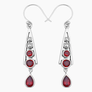 Natural Garnet Silver Earrings