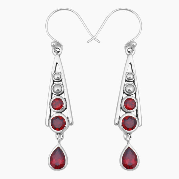 Natural Garnet Silver Earrings