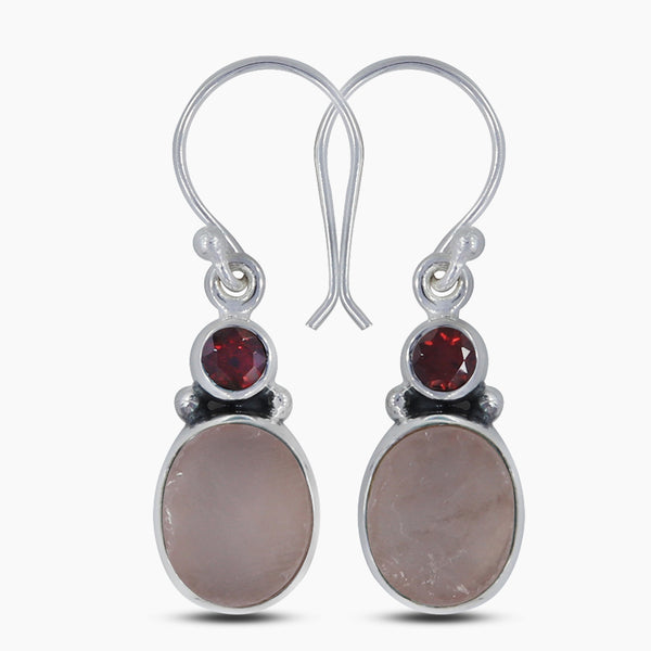 Rose Quartz Silver Earrings