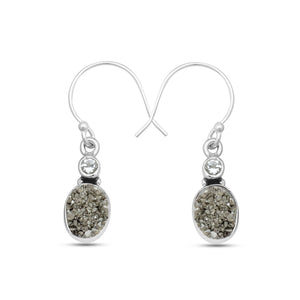 925 Sterling Silver Pyrite Druzy Earring