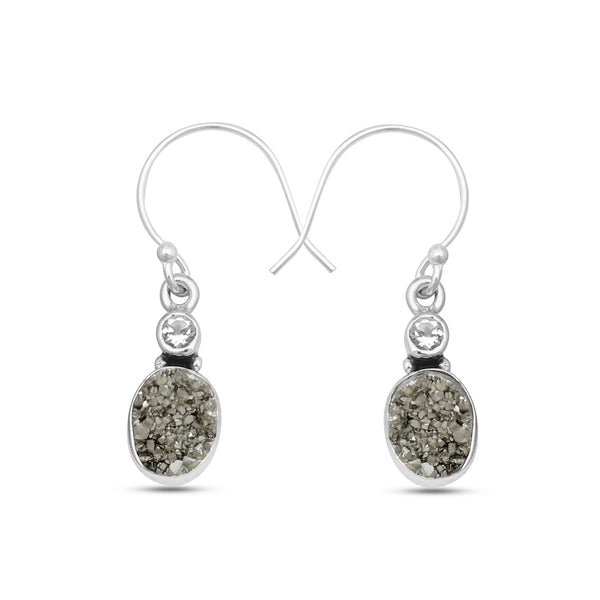925 Sterling Silver Pyrite Druzy Earring