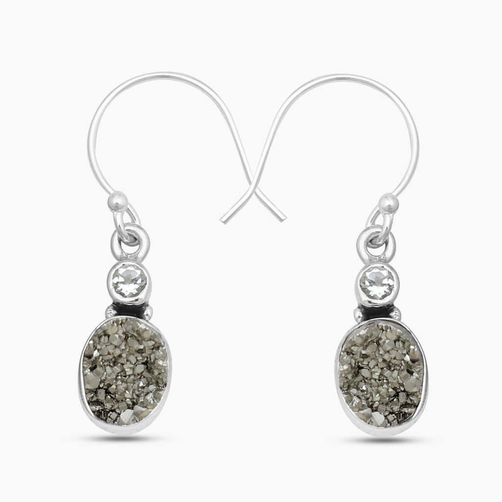925 Sterling Silver Pyrite Druzy Earrings