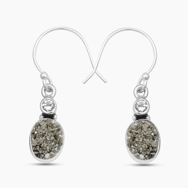 925 Sterling Silver Pyrite Druzy Earrings