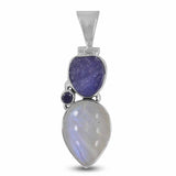 Natural Moonstone with Raw Tanzanite Silver Pendant