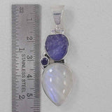 Natural Moonstone with Raw Tanzanite Silver Pendant