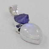 Natural Moonstone with Raw Tanzanite Silver Pendant