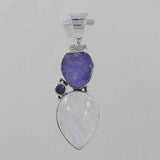 Natural Moonstone with Raw Tanzanite Silver Pendant