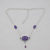 Charoite & Amethyst Silver Necklace