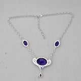 Charoite & Amethyst Silver Necklace