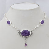 Charoite & Amethyst Silver Necklace