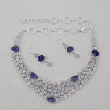 Rainbow Moonstone & Tanzanite Silver Necklace