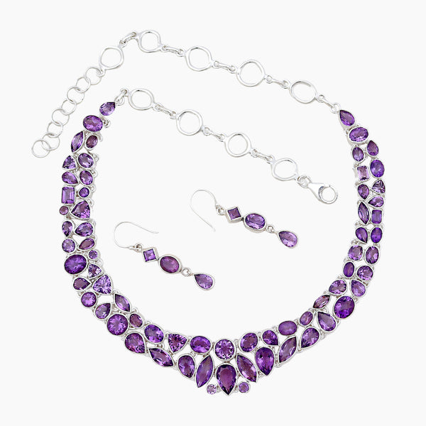 Natural Amethyst Silver Necklace
