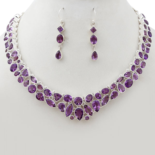 Natural Amethyst Silver Necklace
