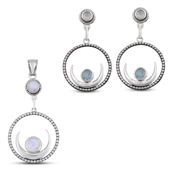 Rainbow Moonstone Jewelry Set 925 Sterling Silver