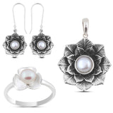 Beautiful Flower Shape Pearl Jewelry Set 925 Sterling Silver