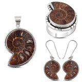 Unique Ammonite Fossil Jewelry Set 925 Sterling Silver