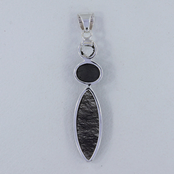 Black Tourmaline Quartz Silver Pendants