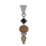 Ethiopian Opal & Garnet 925 Sterling Silver Pendant